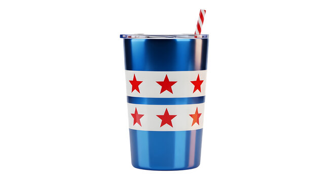 Chicago flag tumbler isolated on transparent background patriotic drinkware with city stars