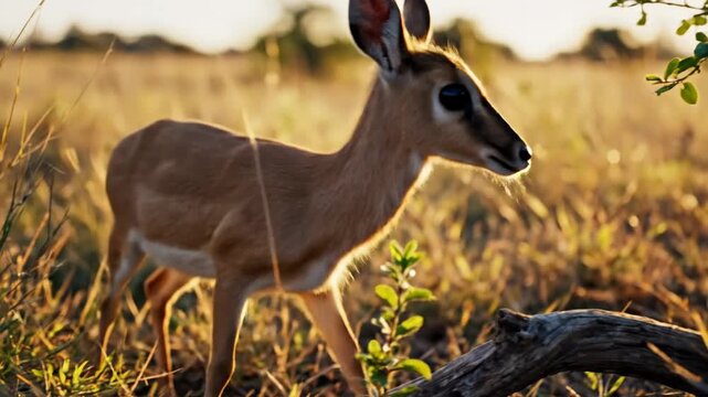 Small Dikdik Antelope Gazing in Golden Sunlight