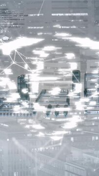 Vertical video: Streaks sparking shield forming over city map, pulsing padlock signaling security