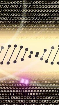 Playback starting, helix oscillating and binary rows shifting, showing tech biotech data flow