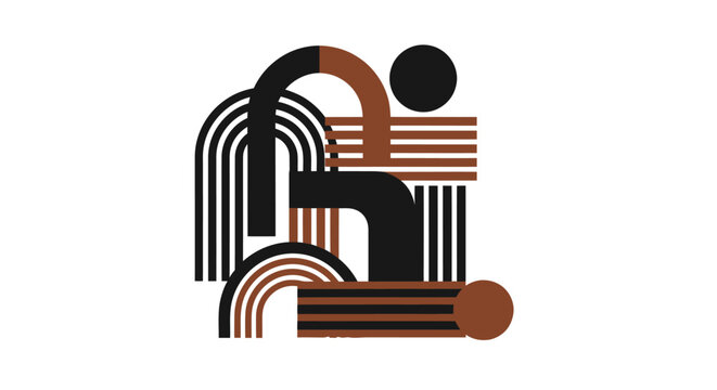 Abstract geometric composition with minimalist shapes in mid century modern style.