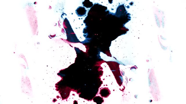 Vibrant Red and Blue Cosmic Fluid Paint Burst Expanding on White Background 4K