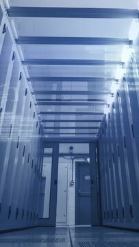 Vertical video: Corridor standing after lights frame math overlay rising drifting revealing status