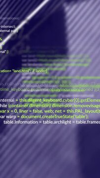 Vertical video: Code block scrolling on screen light streak sweeping in revealing key lines for UI