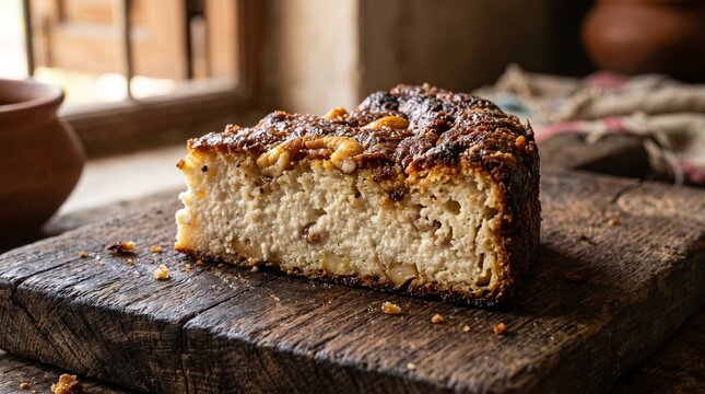 Slice of Traditional Odia Chhena Poda Burnt Cheese Cake