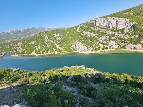 Zrmanja Canyon Croatia &mdash; Turquoise River Winding Through Dramatic Limestone Cliffs in Summer