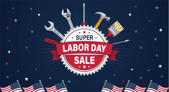 Labor day sale with tools and flags