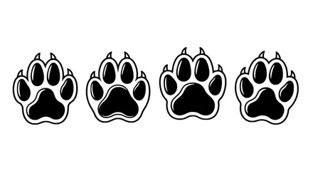 Black animal paw prints with sharp claws vector set, wild predator tracks collection, feline and canine paw print icons for logo design © FATEMA