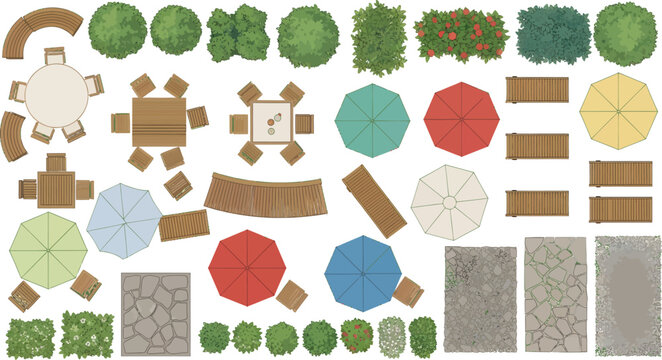 Top Down View Landscape Architecture Elements Set for Garden Design Plans