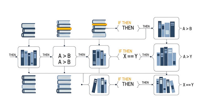 Procedural logic flowchart with decision trees, isolated... isolated on a transparent background