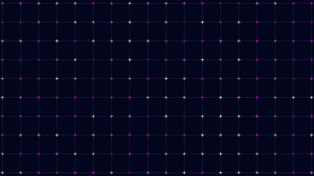 Abstract tech grid with glowing green and white cross markers on a dark blue background, ideal for UI overlays, motion design, data visualization, and sci fi themes