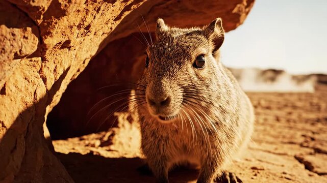 Jerboa seeks refuge in rocky outcrop from desert sun