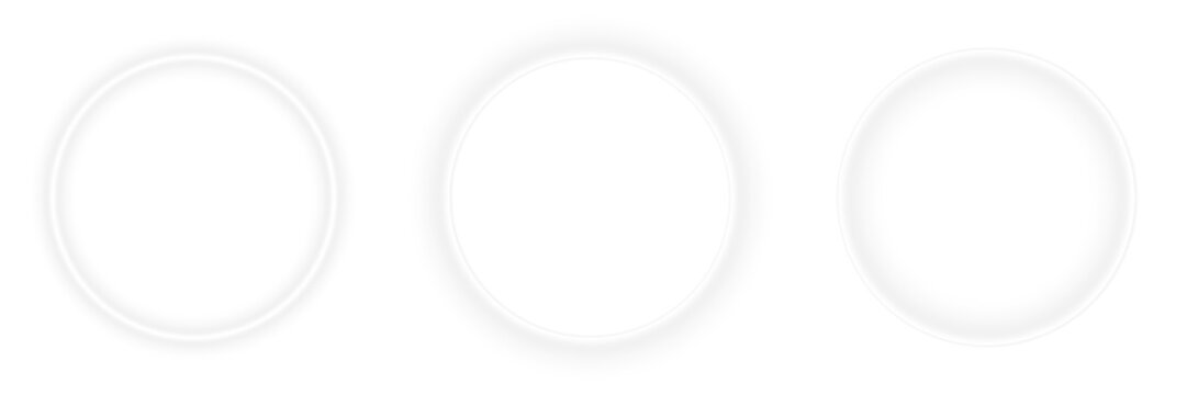 Bright white neon glow lighting frame empty ring circle with circular border center blank space glowing light effect on transparent background PNG isolated design