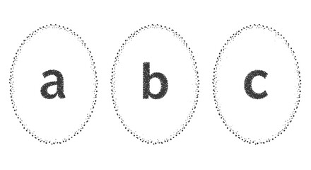 Naklejka premium Minimalist alphabet letters a b c in dotted oval frames, black and white typography vector, simple educational literacy icons for school projects