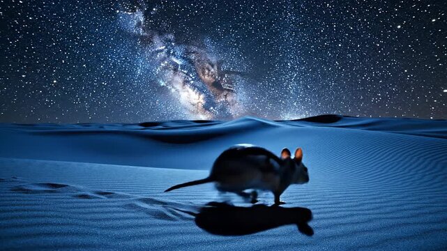 Jerboa Standing Under a Starry Desert Night Sky