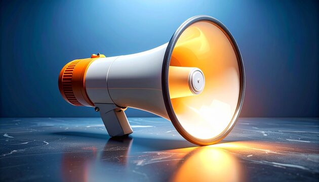Megaphone glowing sparks communication announcement dynamic scene