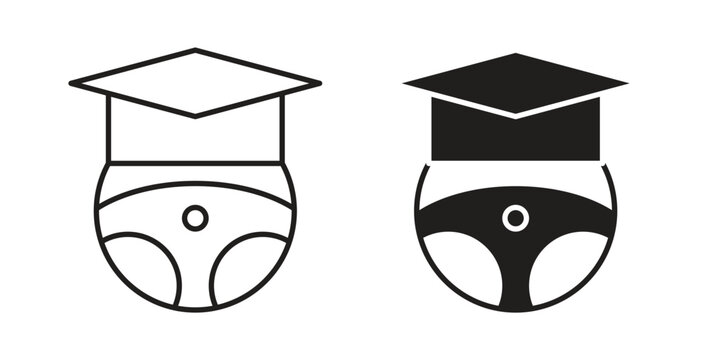 Driving school icon line style collection. Simple black solid icons