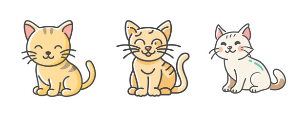 Obraz premium Kawaii cat characters set, cute kitten vector icons, happy ginger and white cats