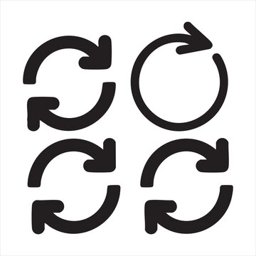 Set of black thick arrow icons forming various refresh and circular loop symbols vector illustration