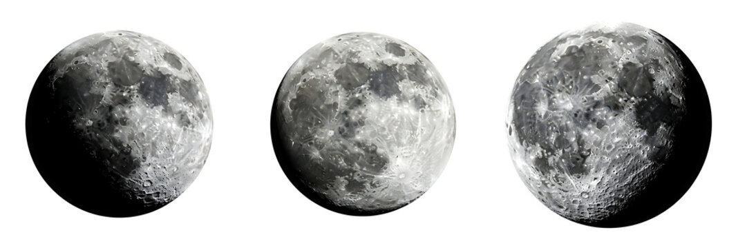 Moon phases collection realistic lunar surface set On Isolated Transparent Background