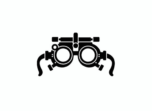 Optometry Instrument: A stark, minimalist depiction of a sophisticated optometry instrument, a tool used for vision assessment, set against a pristine backdrop.