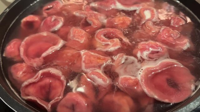 Delicious cappelletti boiling in hot water