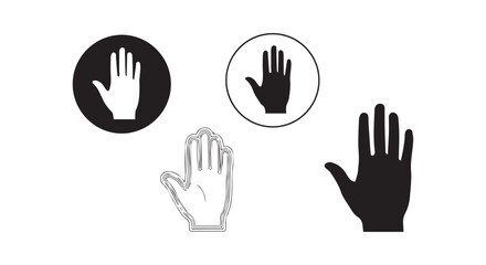 Fototapeta premium Human hand icons set featuring open palm gestures in different styles including outline silhouette and circle backgrounds.