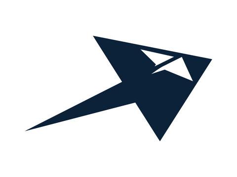Paper Plane Origami Arrow Send Message Solid Navy Blue Flat Icon, Fast Delivery Email Submit Communication Direction Pointer Vector Illustration Isolated White Background