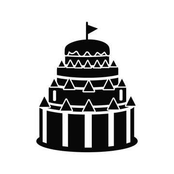 Multi-tiered cake castle with flag and decorative elements, celebration dessert illustration.
