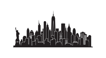 Fototapeta premium New York City skyline silhouette with Statue of Liberty, vector illustration.