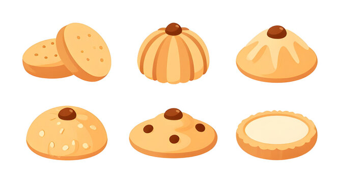 cookie set, round cookies, biscuit collection, sweet dessert, baked cookies, chocolate chip cookie, sugar cookie, bakery treats, snack food, dessert illustration, food vector, cookie icons, pastry des