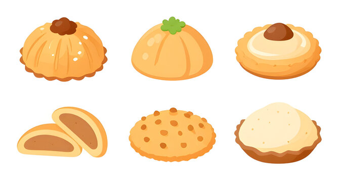 cookie set, round cookies, biscuit collection, sweet dessert, baked cookies, chocolate chip cookie, sugar cookie, bakery treats, snack food, dessert illustration, food vector, cookie icons, pastry des