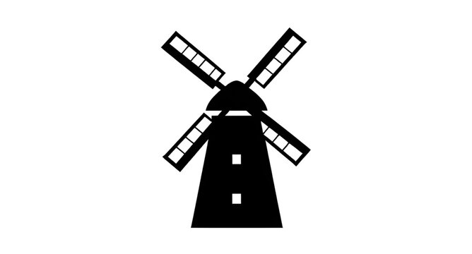 windmill, silhouette, black, icon, traditional, mill, farm, rural, agriculture, energy, blade, tower, structure, vintage, design, simple, minimal
