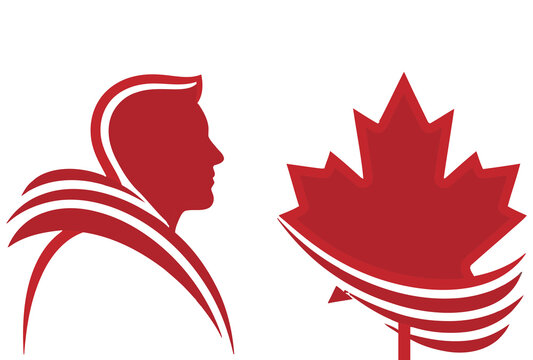 Canadian symbol with maple leaf and person silhouette