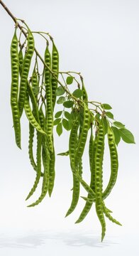 Raw Petai Beans Hanging on Branch - Healthy Food Ingredient, Tropical Vegetables