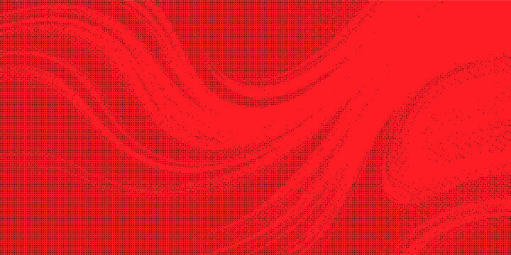 Vibrant red stippled wave background, abstract vector pattern with flowing grainy dot textures, creative design for energetic branding, modern digital art, and dynamic web layouts