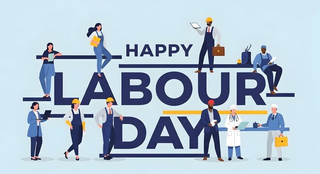 Happy Labour Day Illustration with Diverse Industrial and Professional Workers, Creative Flat Design for International Workers Day Celebration and Career Appreciation