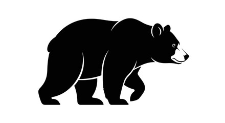 Fototapeta premium Powerful black bear silhouette walking forward with determined stride isolated on white background symbolizing strength and wild nature in a clean graphic style