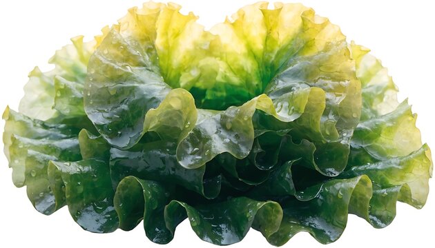 Green and yellow sea lettuce isolated PNG fresh seaweed With shadow cut out isolated on white background. AI GENERATED.