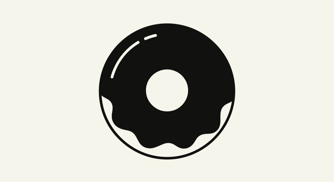 An illustration of a glazed chocolate donut on a plain white background.