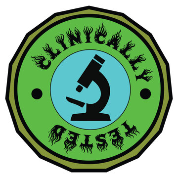 Historical emblem featuring a microscope and the word 'clinica' surrounded by wheat motifs