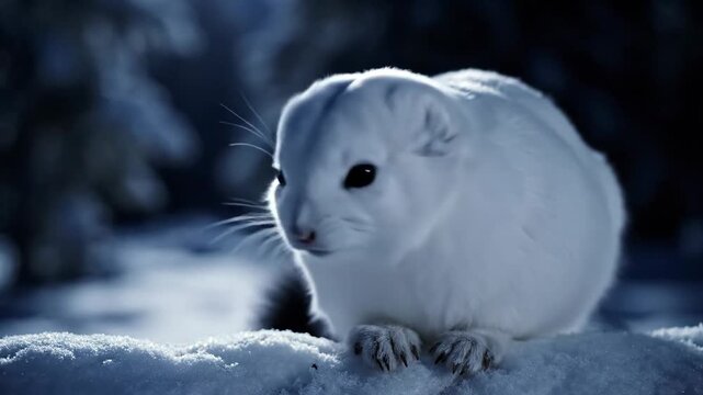 White ermine in winter snow