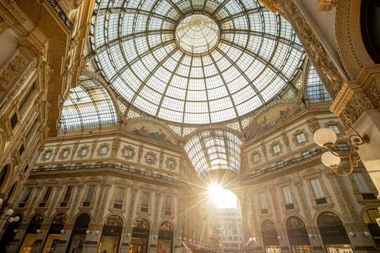 Milan, Italy - August 15, 2025: Galleria Vittorio Emanuele II in Milan, Italy. It is Italy's oldest active shopping arcade, opened in 1877
