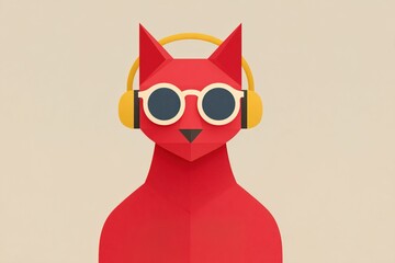 Fototapeta premium Cool cat wearing stylish headphones and sunglasses in a minimalist design