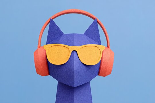Colorful cat figure with headphones and sunglasses brings fun vibes