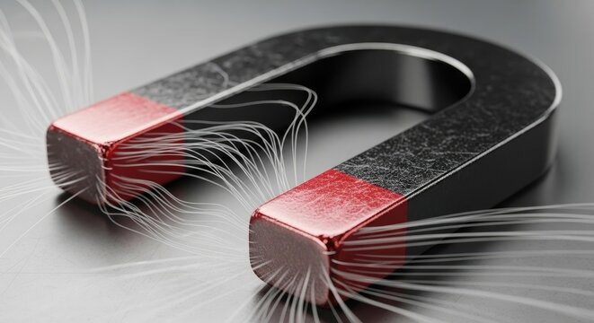 U-shaped magnet with magnetic field lines.