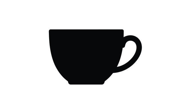 Simple black silhouette of a teacup with a handle on white background