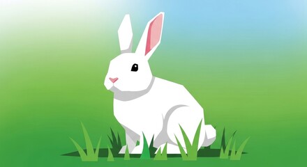 Fototapeta premium White Rabbit in a Green Field.