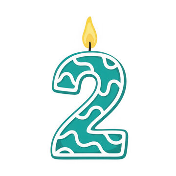 Celebratory candle on the number two birthday graphic design
