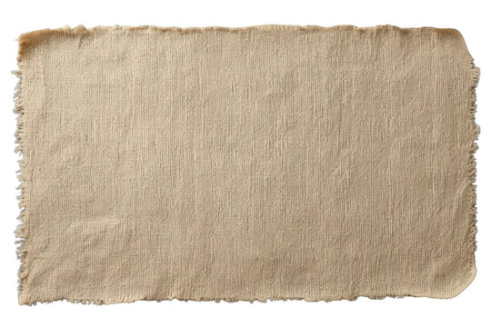 Beige natural canvas fabric texture with rough torn edges empty space, burlap textile background isolated
